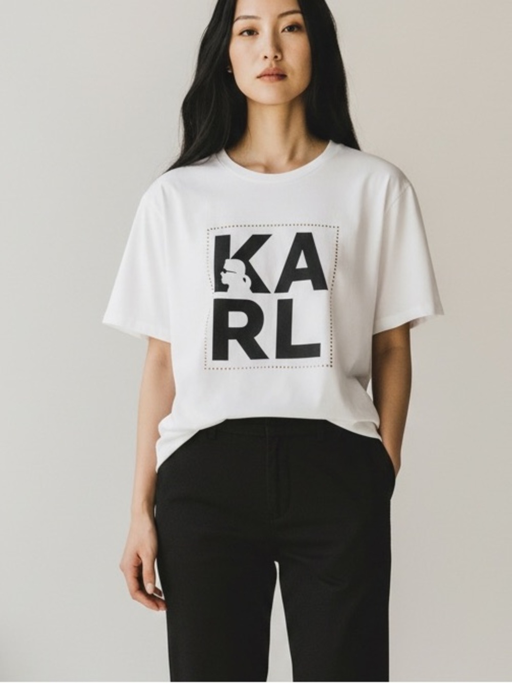 Karl Lagerfeld White Graphic Gold Logo Tee